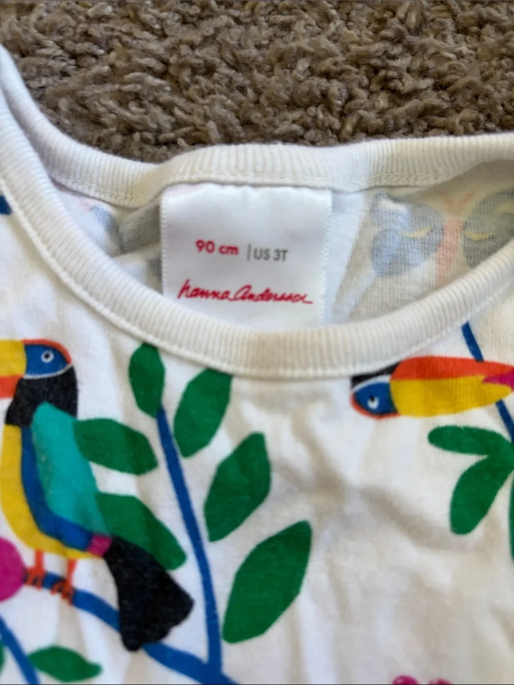 Hanna Andersson White Cotton Toucan & Floral Dress with Multicolor Print